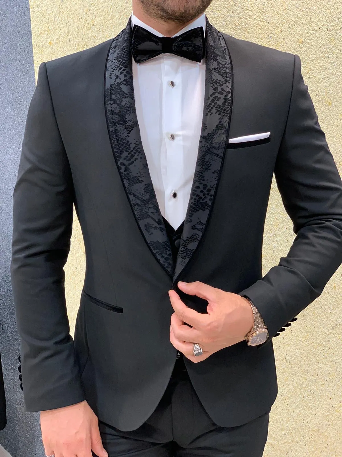 Genova Black Slim Fit Shawl Lapel Tuxedo for Men