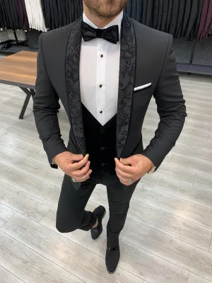 Genova Black Slim Fit Shawl Lapel Tuxedo for Men