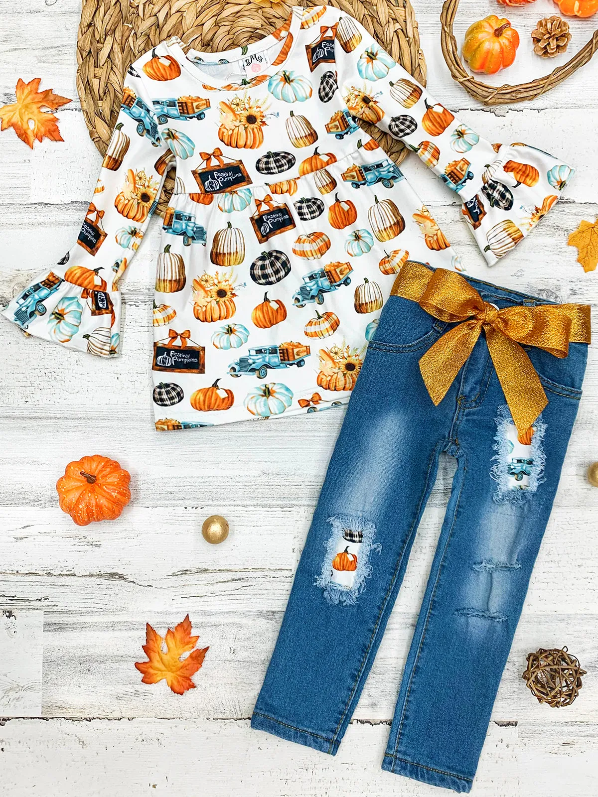 Get Pumped Patched Jeans Set