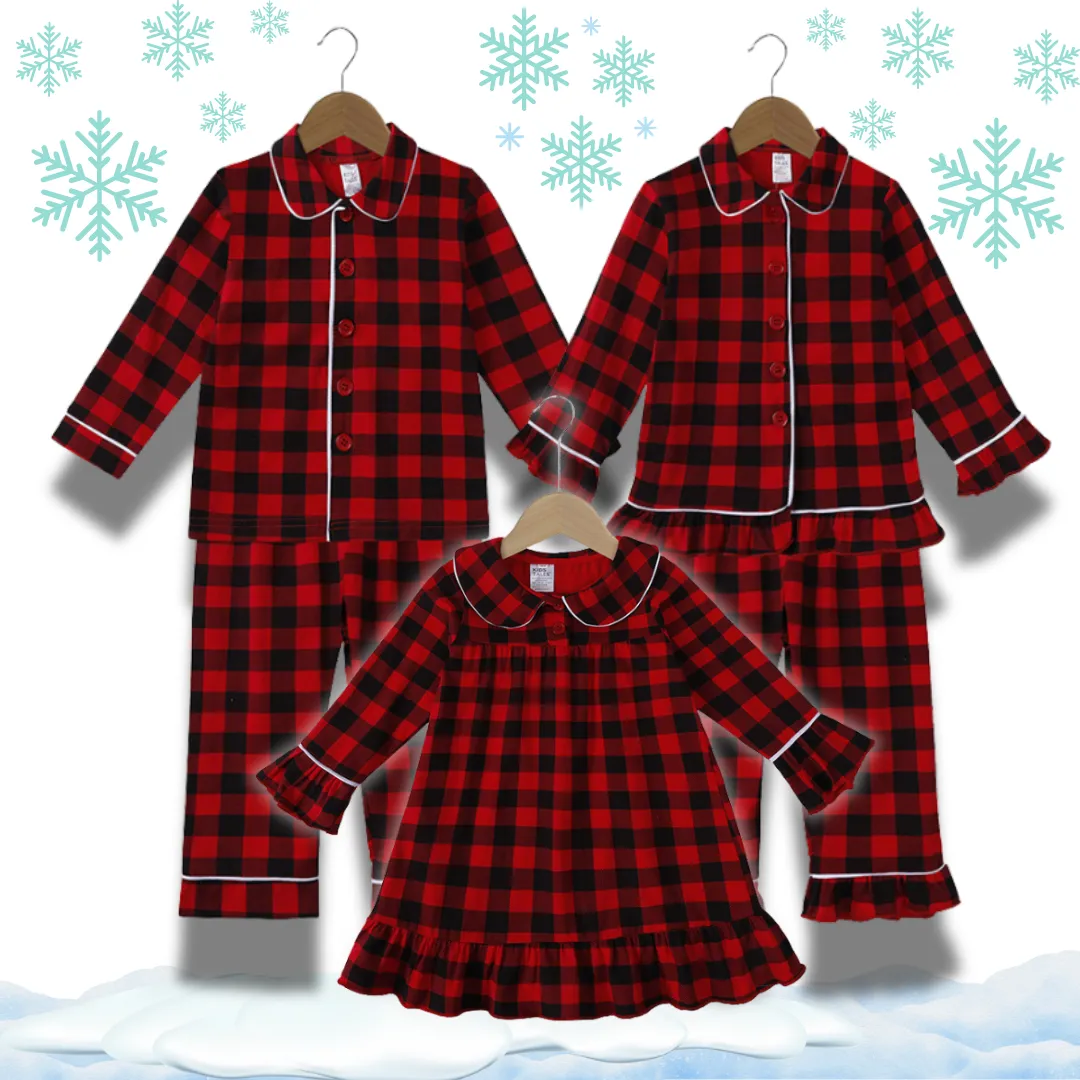 Girl's Christmas Red Check Pyjamas
