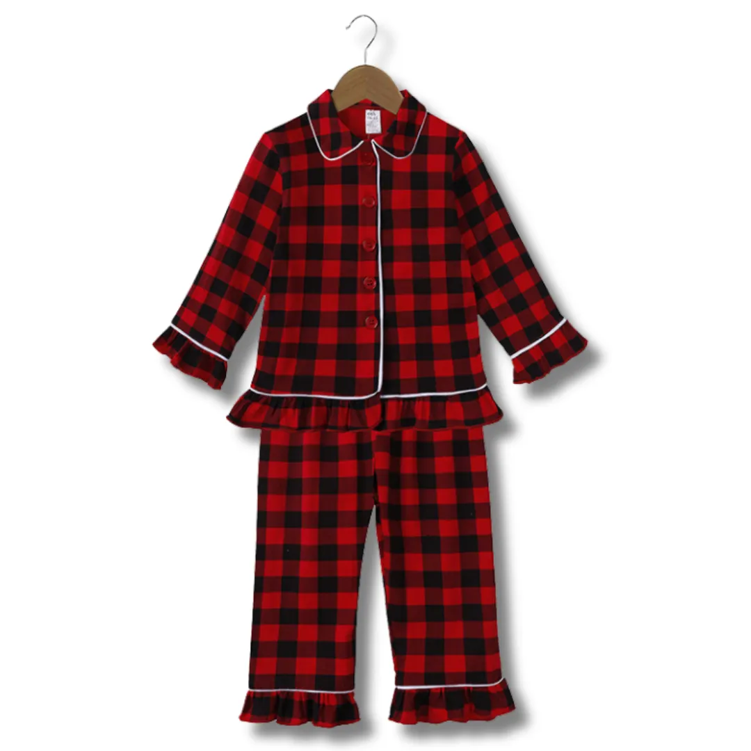 Girl's Christmas Red Check Pyjamas