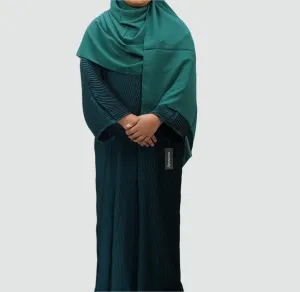 Girls Pleated Batwing Abaya - Teal