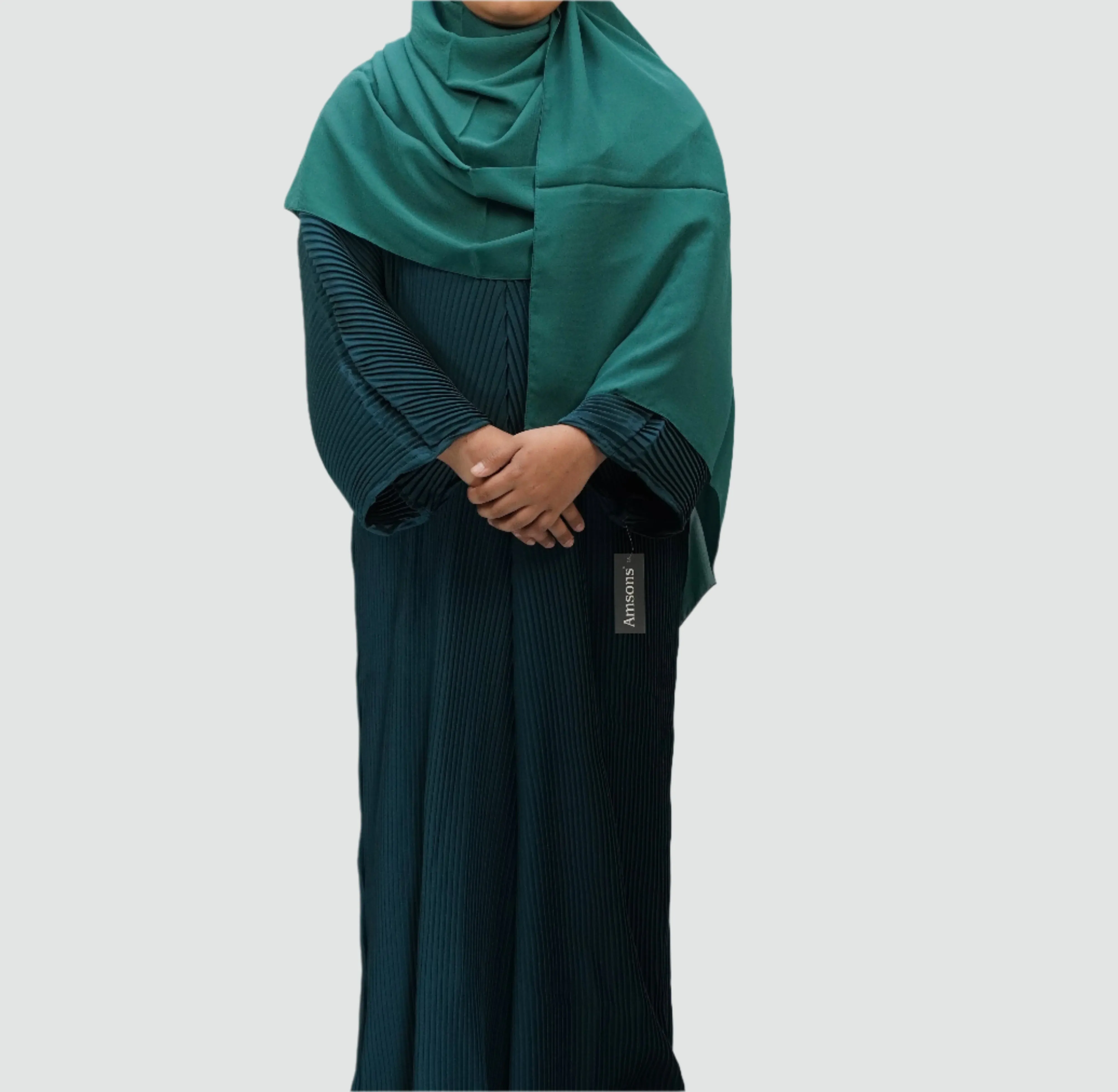 Girls Pleated Batwing Abaya - Teal