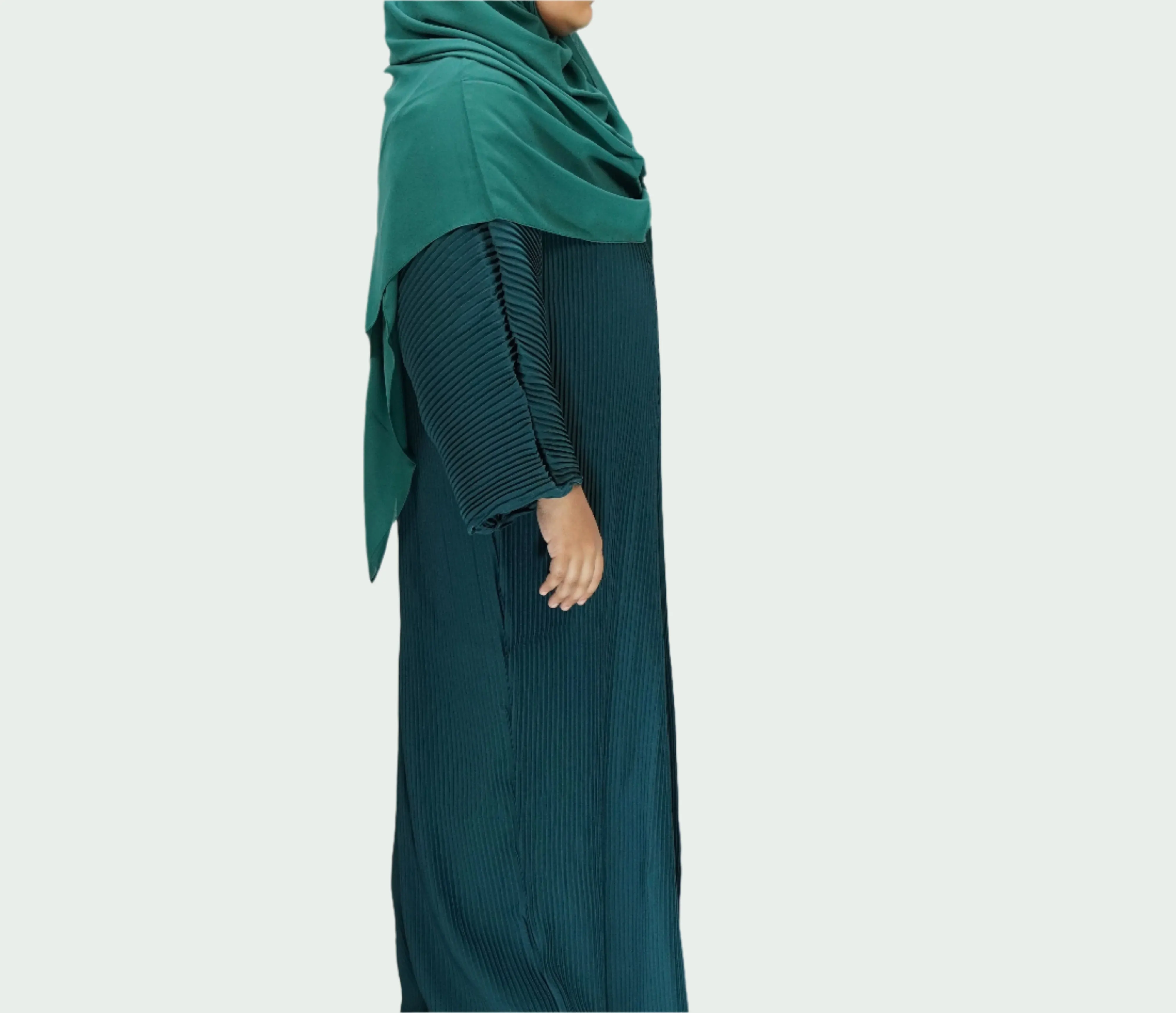 Girls Pleated Batwing Abaya - Teal
