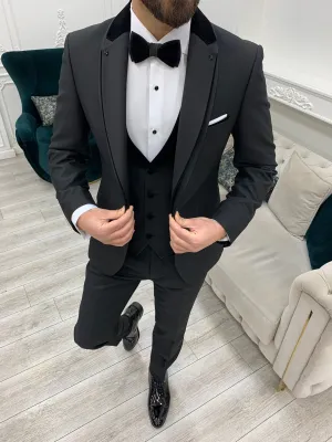 Glendale Black Slim Fit Velvet Satin Shawl Lapel Tuxedo
