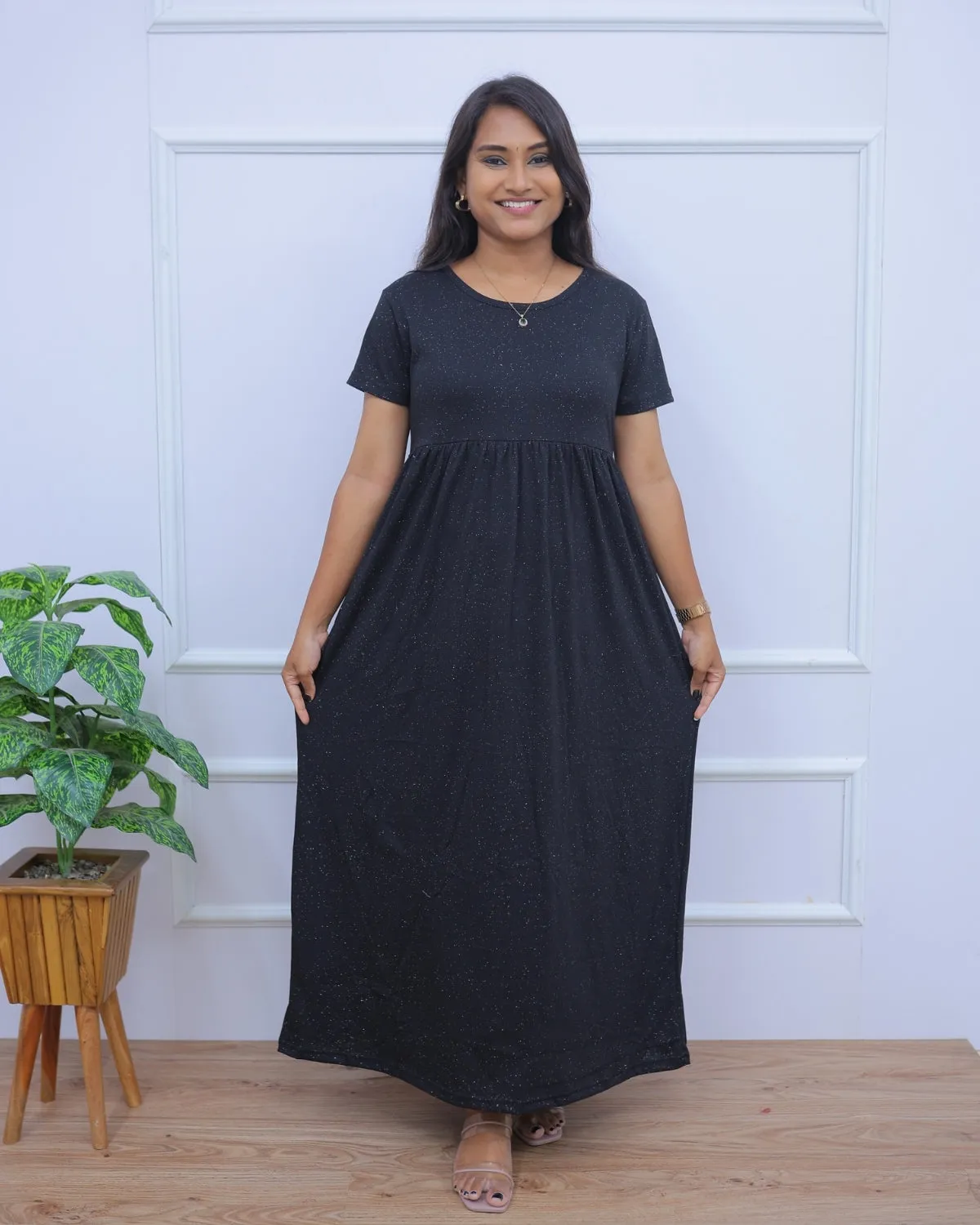 Glitter Black | Casual Non-Maternity Loungewear - Normal Sleeve | Full Length