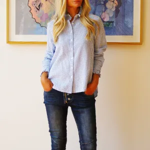 Gracie Gingham Shirt in Sky Blue and White