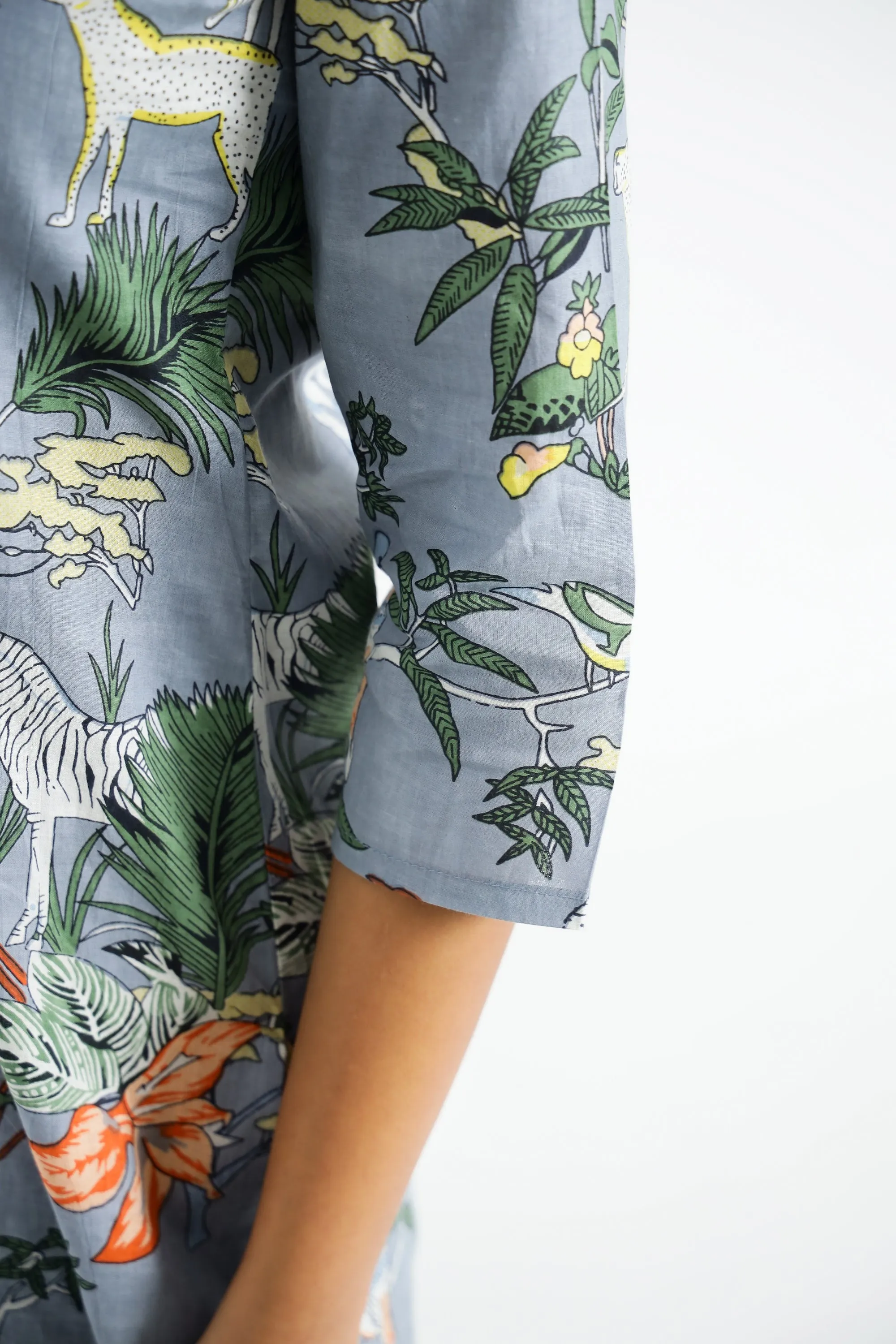 Grey Jungle Collared Cotton Lounge Co-Ord Set with 3 button