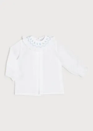 Hand Smocked Collar Long Sleeve Blouse in White (0-12mths)