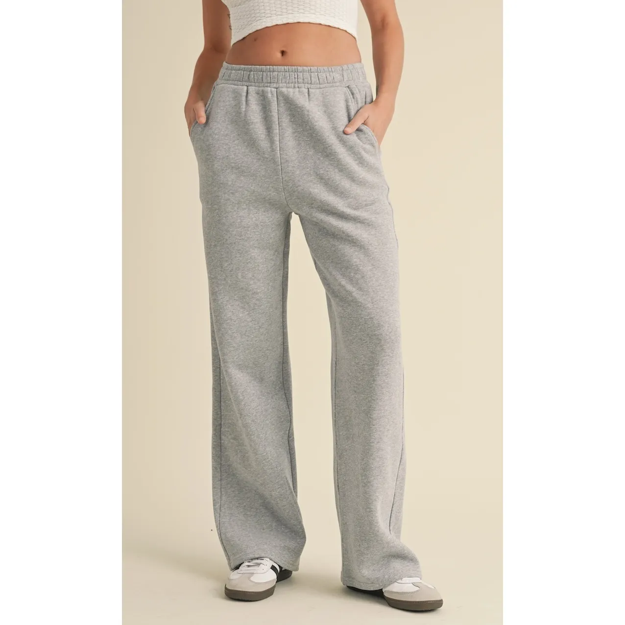 Heather Grey Cozy Wide-Leg Sweatpants