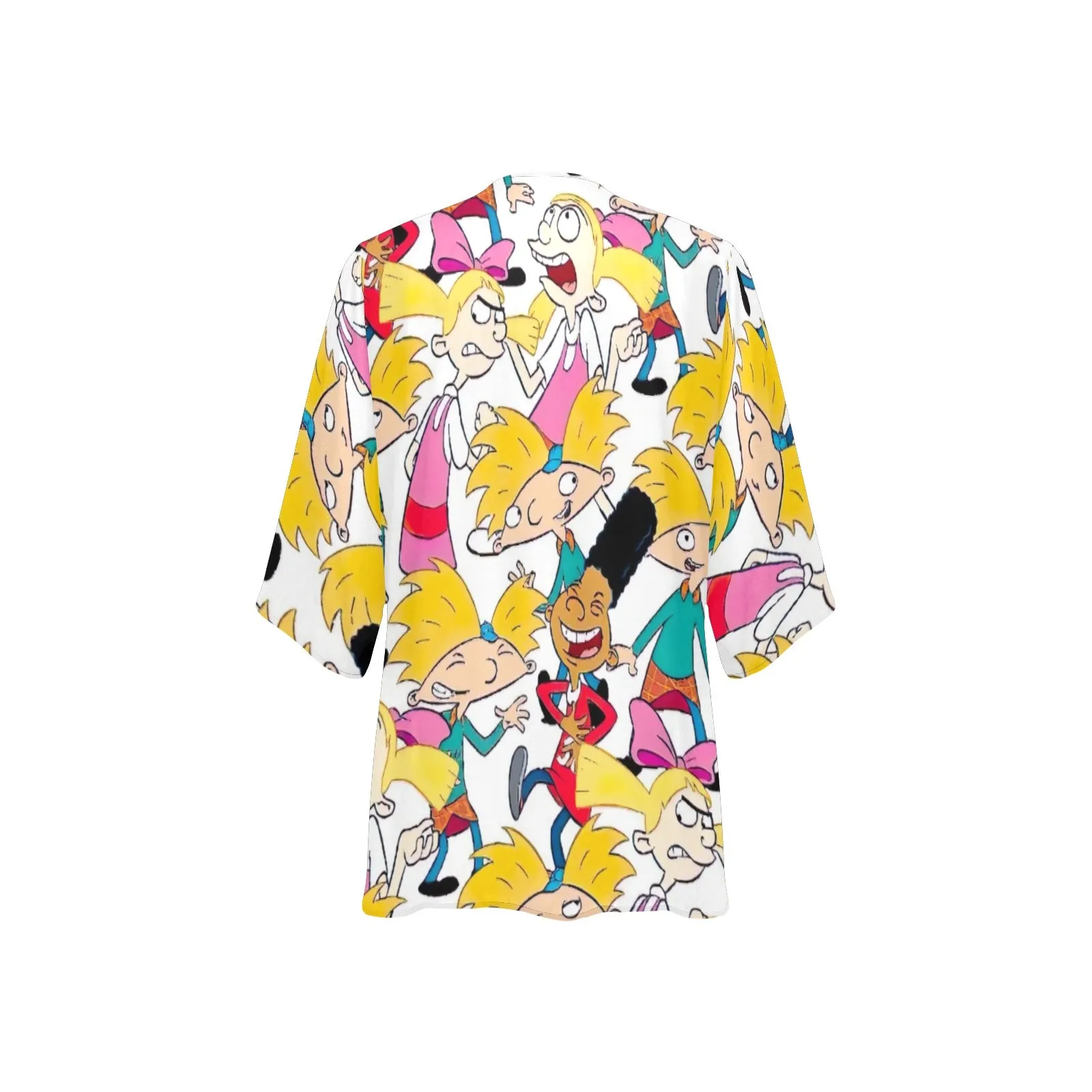 Hey Arnold! White Pattern Women's Kimono Chiffon Cover Up