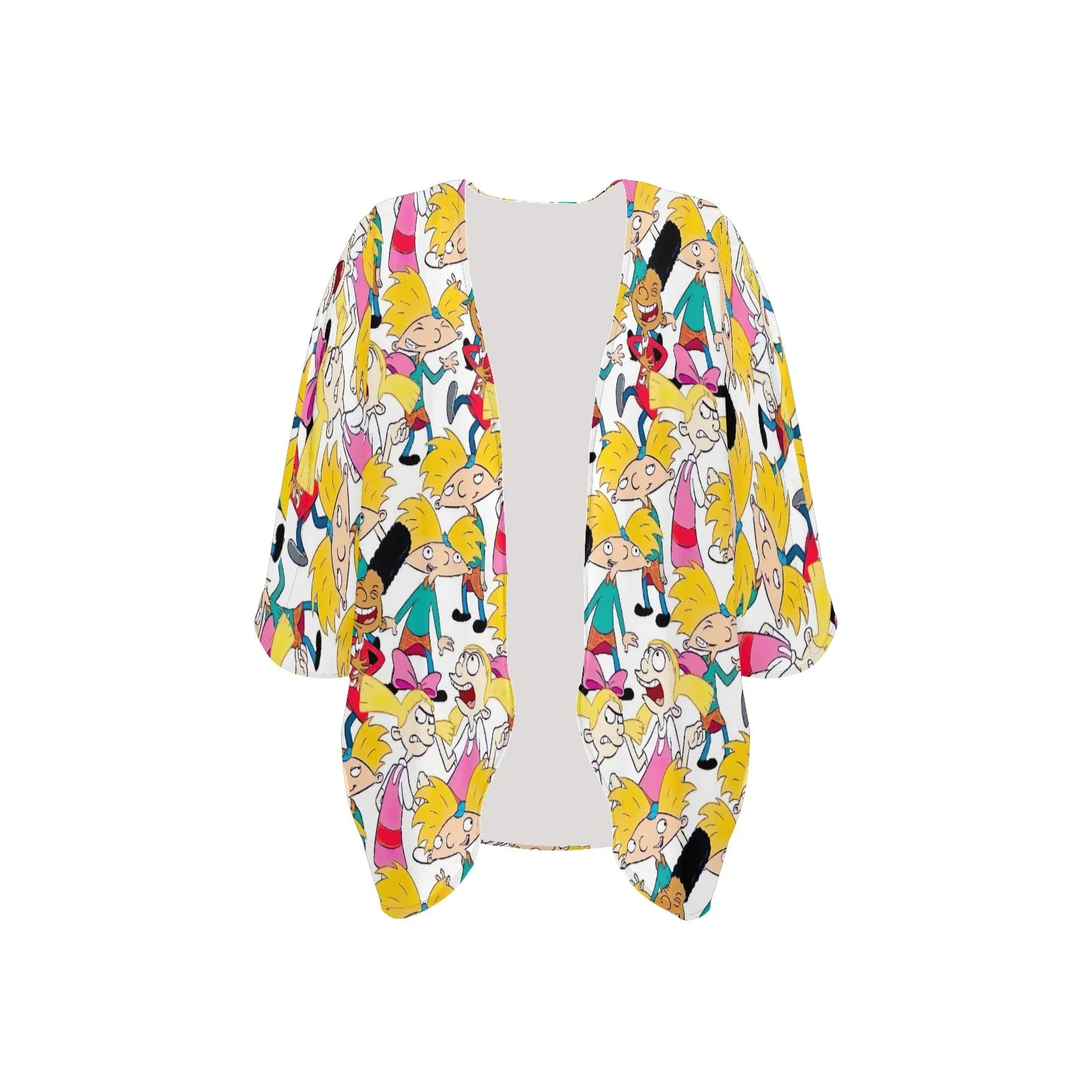 Hey Arnold! White Pattern Women's Kimono Chiffon Cover Up