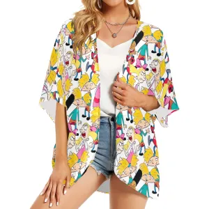 Hey Arnold! White Pattern Women's Kimono Chiffon Cover Up