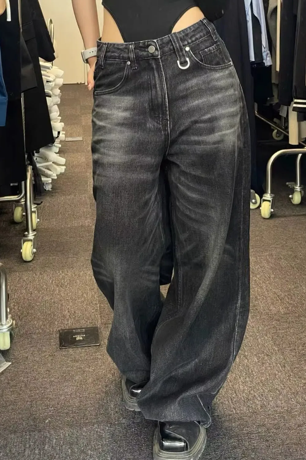 High Waist Loose Wide Leg Black Jeans Pants
