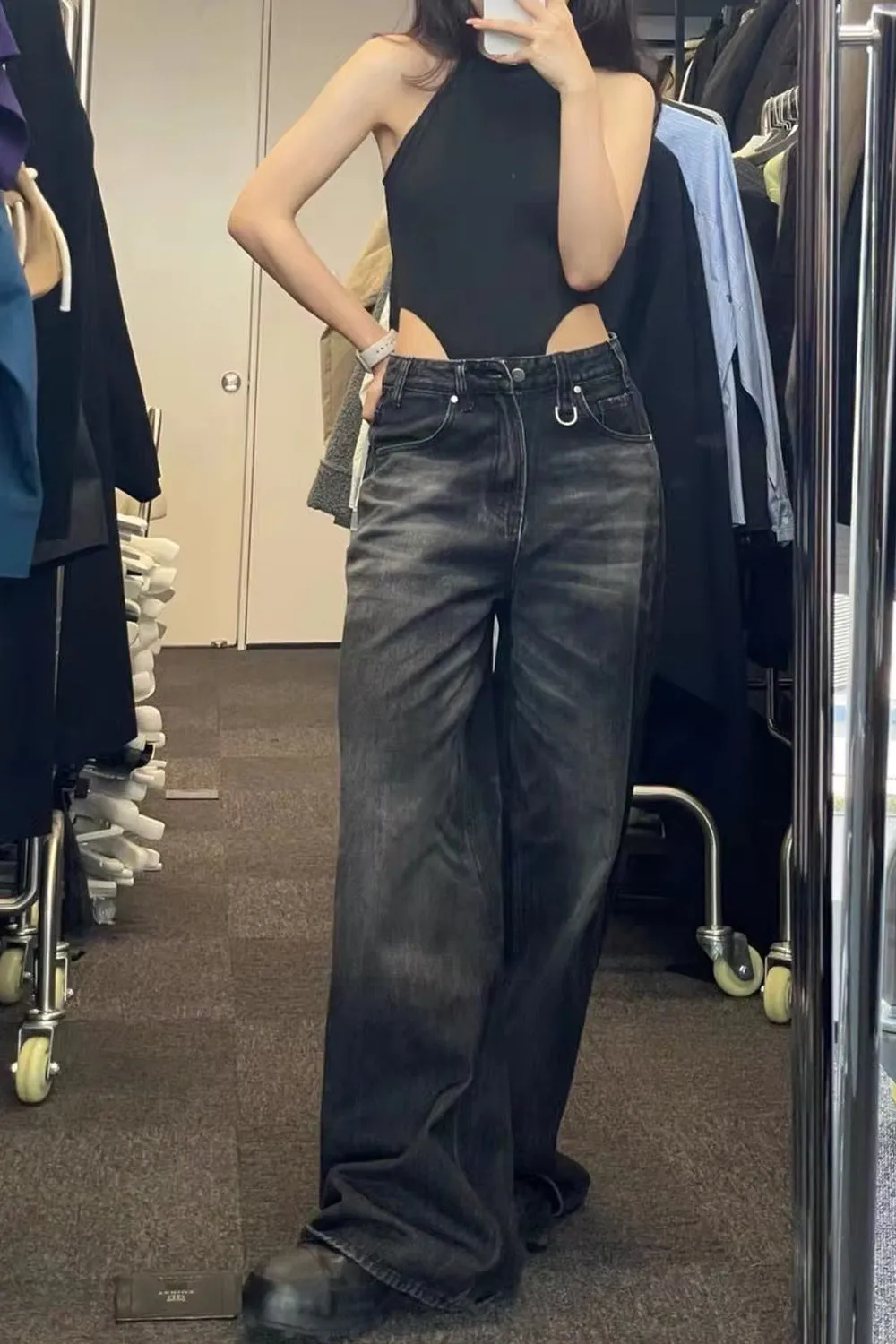 High Waist Loose Wide Leg Black Jeans Pants