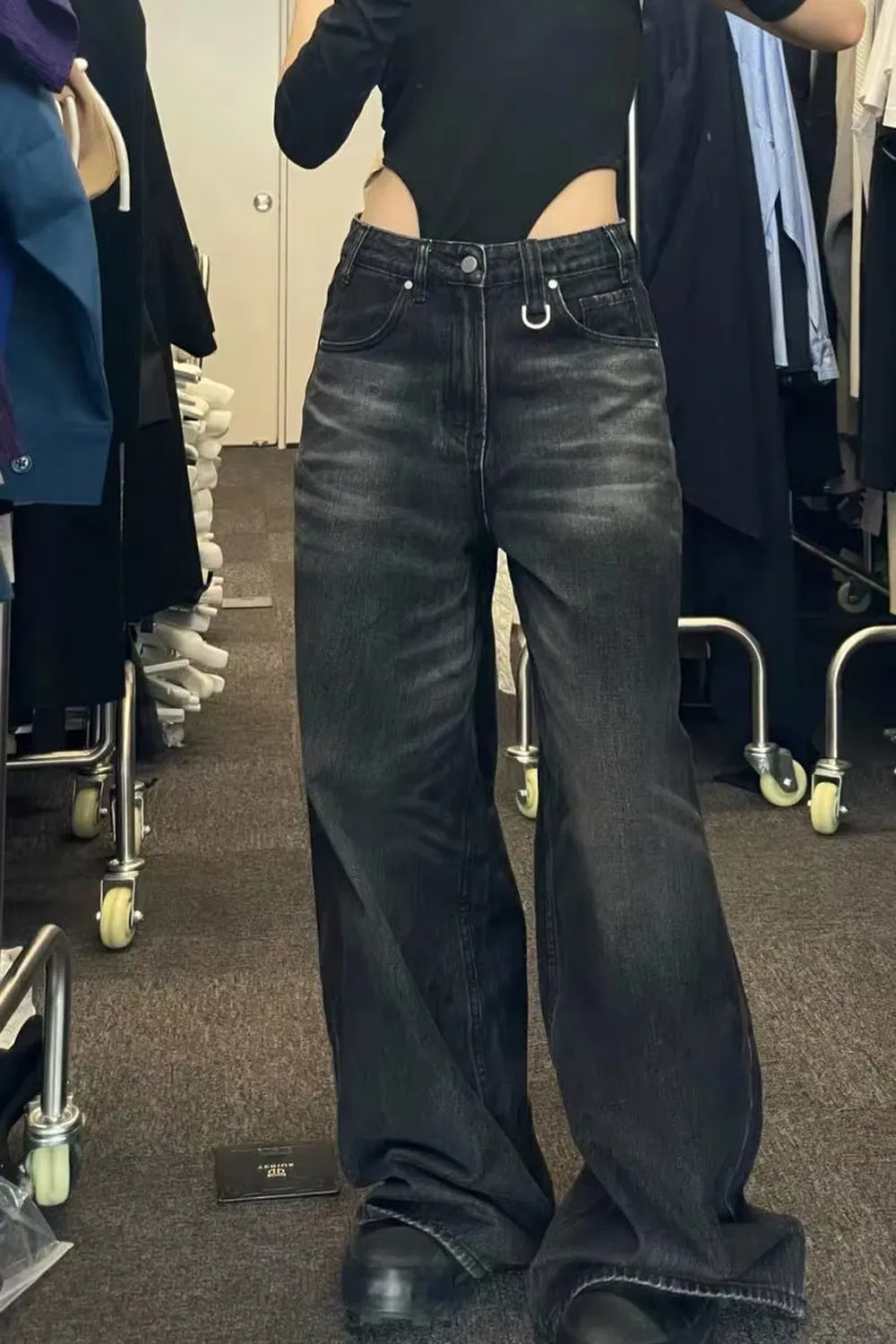 High Waist Loose Wide Leg Black Jeans Pants