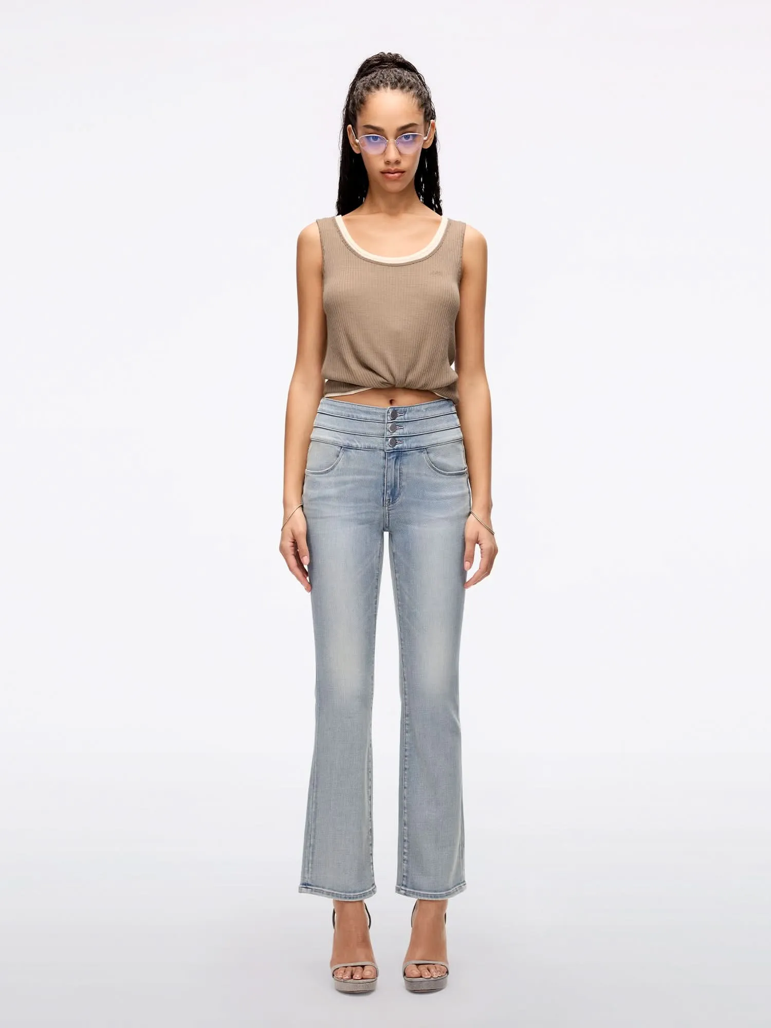 High Waisted Flare Jeans-BLUE ATTACK