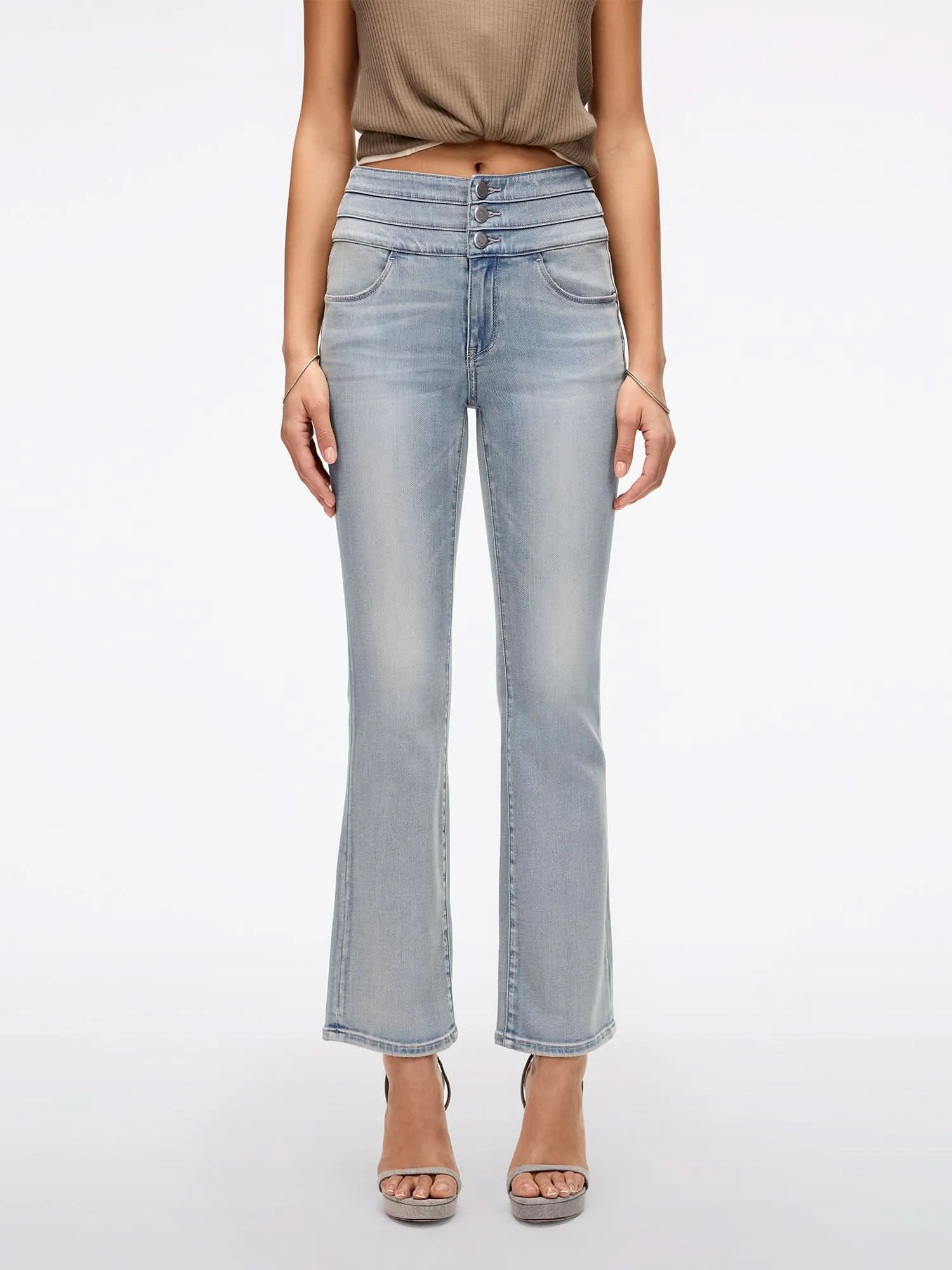High Waisted Flare Jeans-BLUE ATTACK