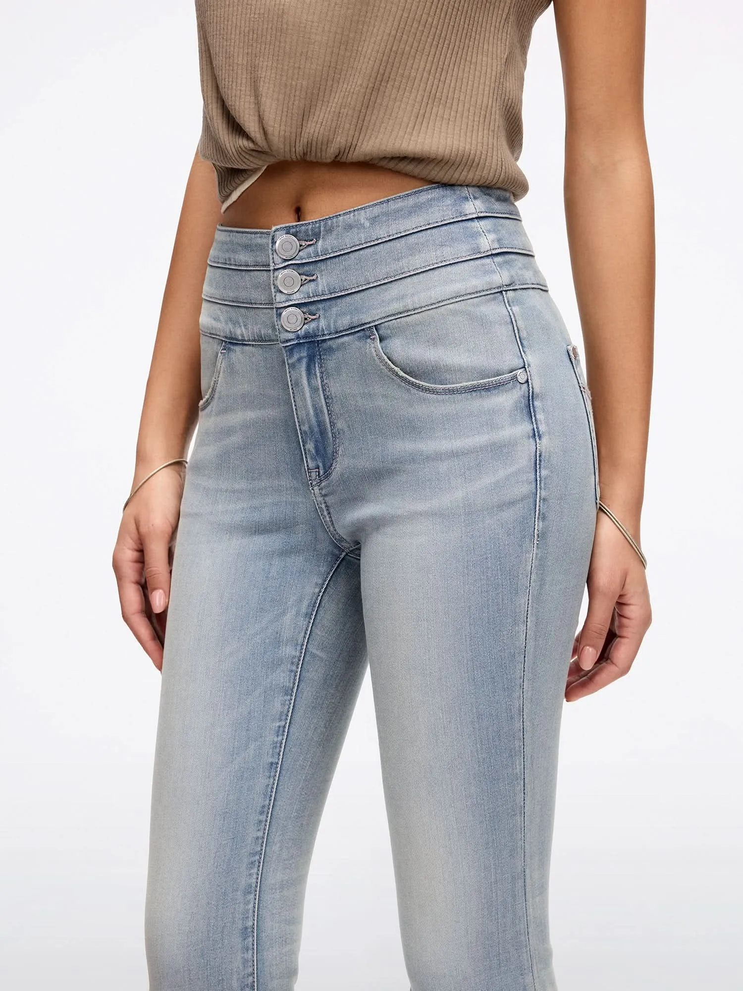 High Waisted Flare Jeans-BLUE ATTACK