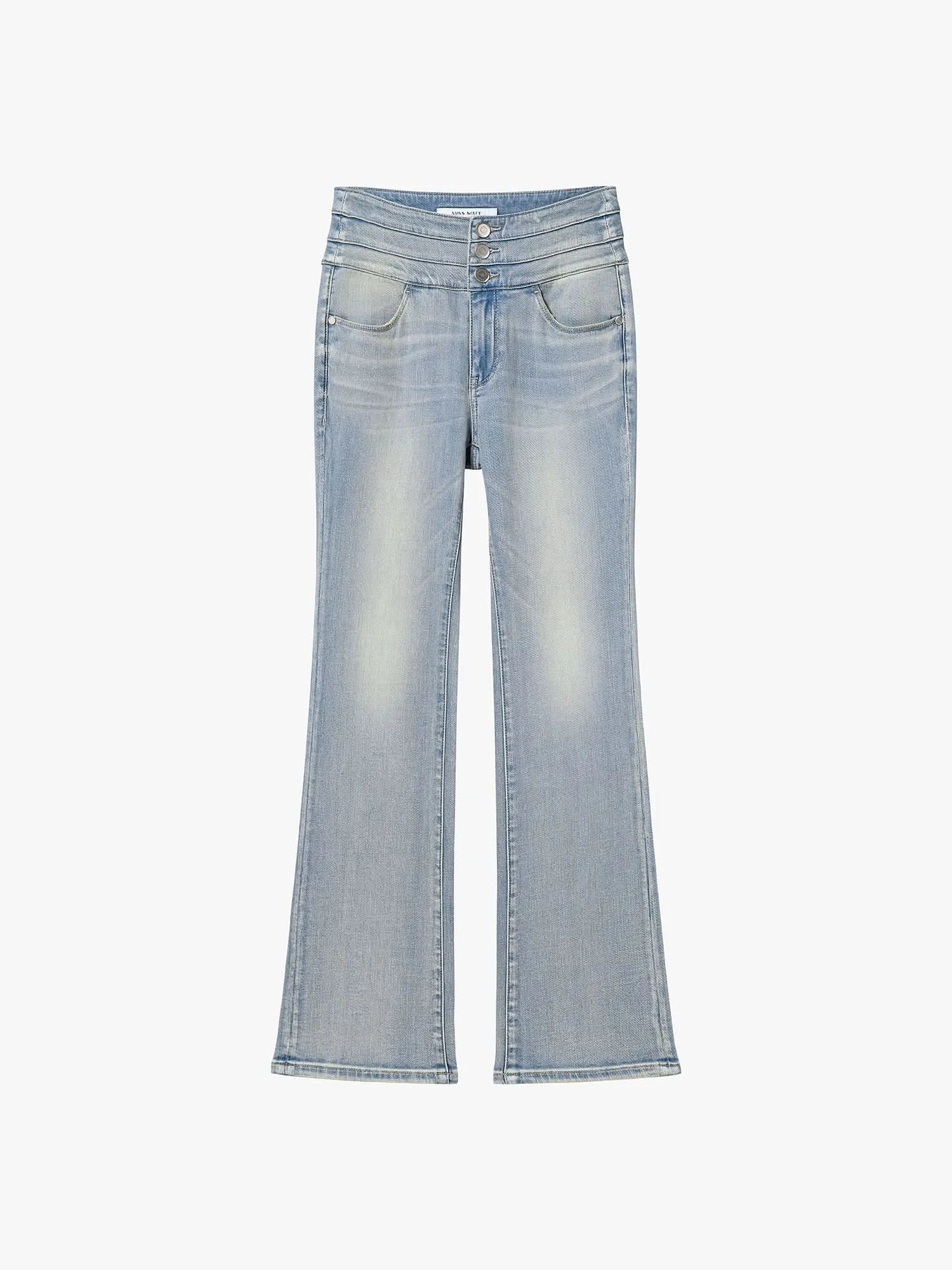 High Waisted Flare Jeans-BLUE ATTACK