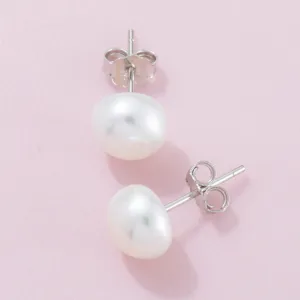 Iridescent White Freshwater Pearl Post Earrings