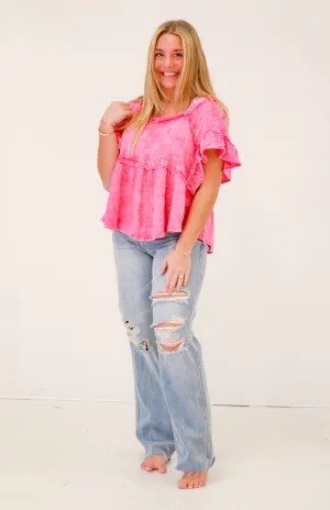 It's Meant to Be Mineral Wash Top in Hot Pink