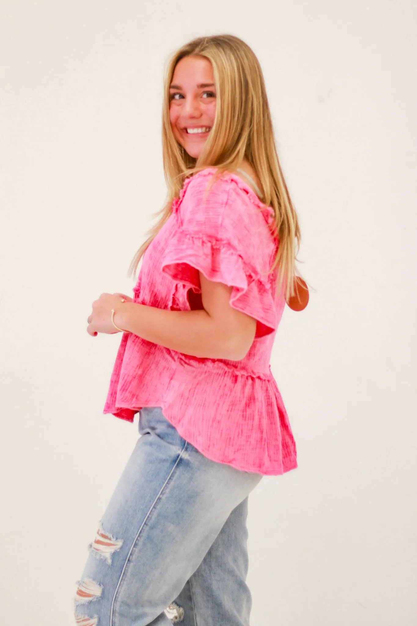 It's Meant to Be Mineral Wash Top in Hot Pink