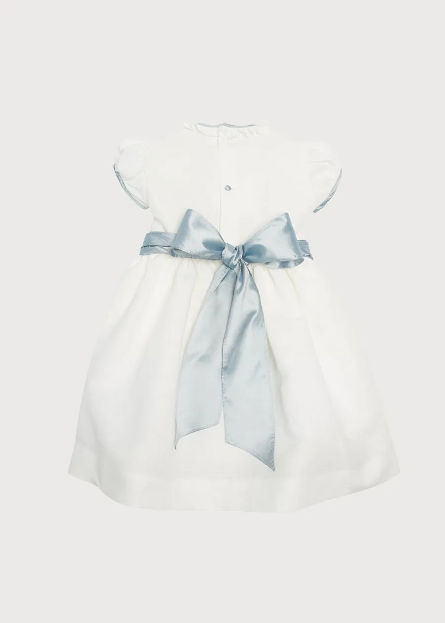 Ivory Hand Smocked Occasion Dress with Blue Details (12mths-8yrs)