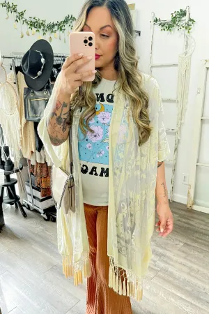 Ivory Velvet Mesh Tapestry Kimono
