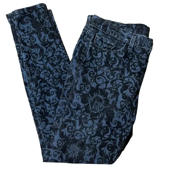 J Brand Skinny Jeans with Black velvet brocade pattern size 32