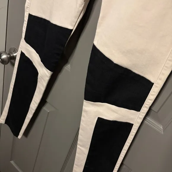 James Jeans Rare Colorblock Emilia Biker Jeans Cream &amp; Black Size 27