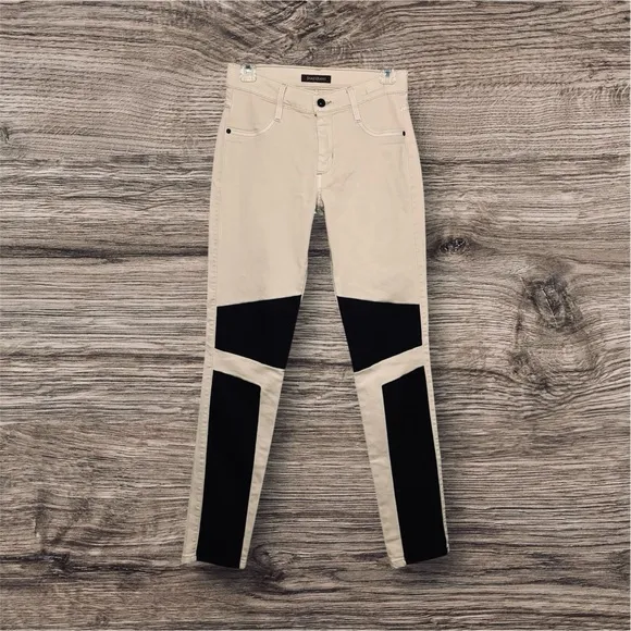 James Jeans Rare Colorblock Emilia Biker Jeans Cream &amp; Black Size 27