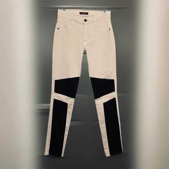 James Jeans Rare Colorblock Emilia Biker Jeans Cream &amp; Black Size 27