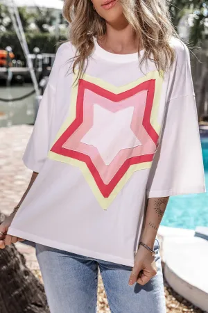 Jasey Star Round Neck Dropped Shoulder T-Shirt