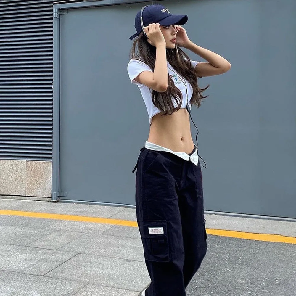 JazzHer Folded Waist Pocket Cargo Pants
