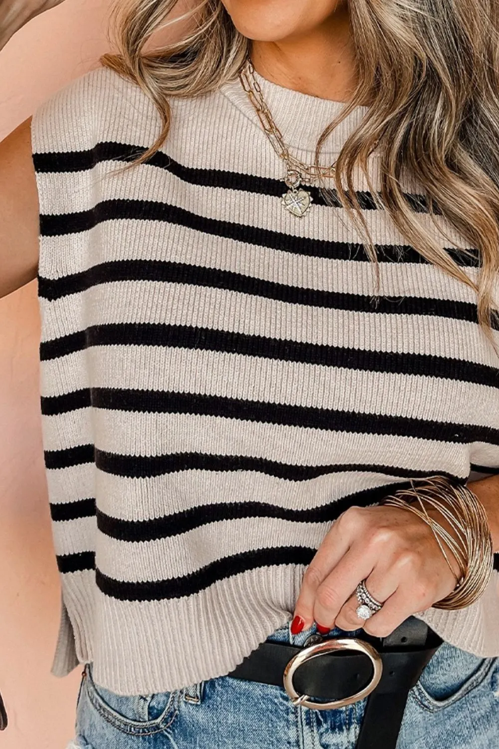 Jonah Striped Round Neck Knit Vest