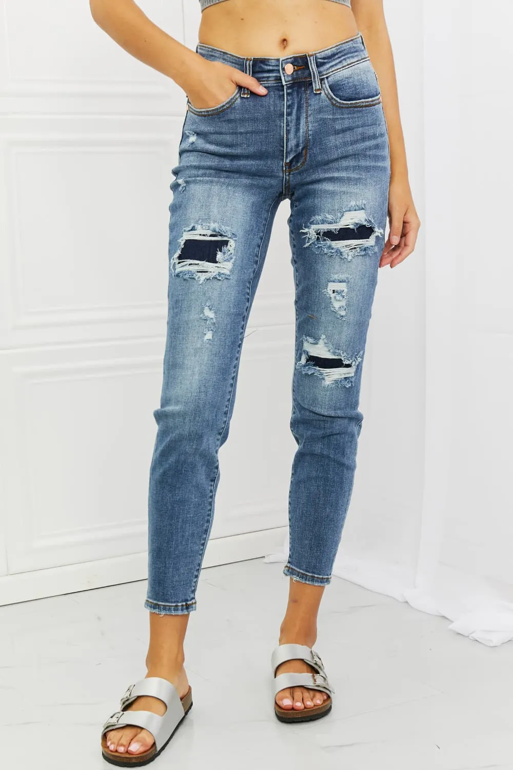 Judy Blue Dahlia Distressed Patch Jeans