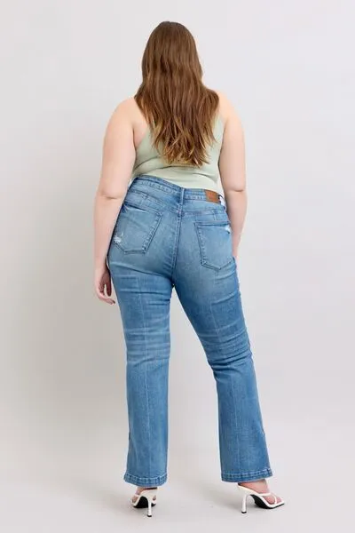 Judy Blue HW Tummy Control Vintage Wash Side Slit Slim Boot Jeans 0-24