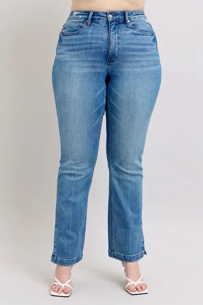 Judy Blue HW Tummy Control Vintage Wash Side Slit Slim Boot Jeans 0-24
