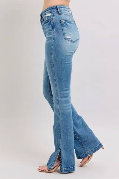 Judy Blue HW Tummy Control Vintage Wash Side Slit Slim Boot Jeans 0-24