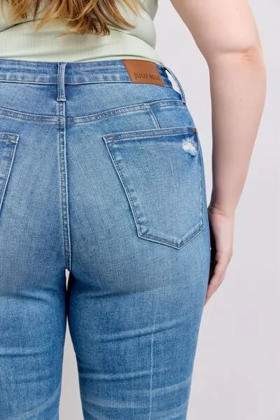 Judy Blue HW Tummy Control Vintage Wash Side Slit Slim Boot Jeans 0-24