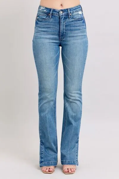 Judy Blue HW Tummy Control Vintage Wash Side Slit Slim Boot Jeans 0-24