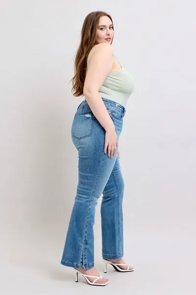 Judy Blue HW Tummy Control Vintage Wash Side Slit Slim Boot Jeans 0-24