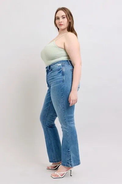 Judy Blue HW Tummy Control Vintage Wash Side Slit Slim Boot Jeans 0-24