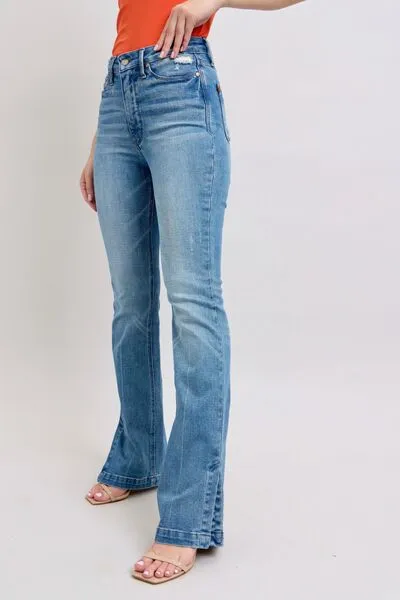 Judy Blue HW Tummy Control Vintage Wash Side Slit Slim Boot Jeans 0-24