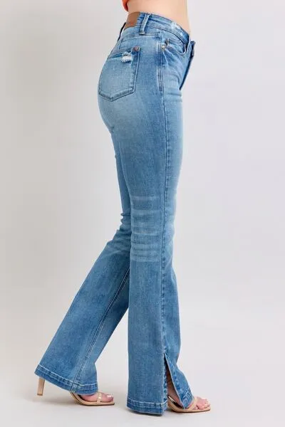 Judy Blue HW Tummy Control Vintage Wash Side Slit Slim Boot Jeans 0-24