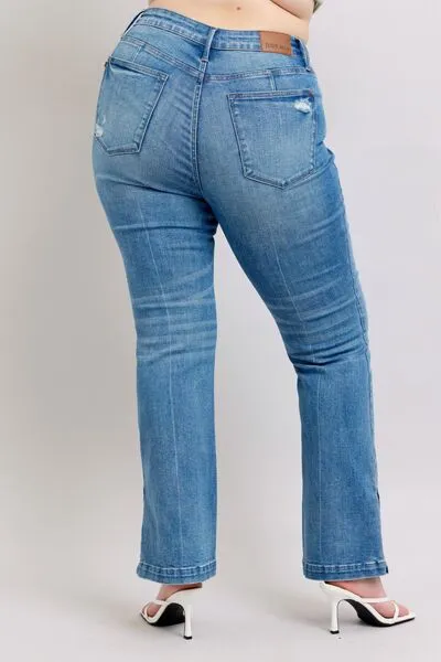 Judy Blue HW Tummy Control Vintage Wash Side Slit Slim Boot Jeans 0-24