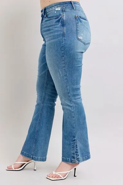 Judy Blue HW Tummy Control Vintage Wash Side Slit Slim Boot Jeans 0-24