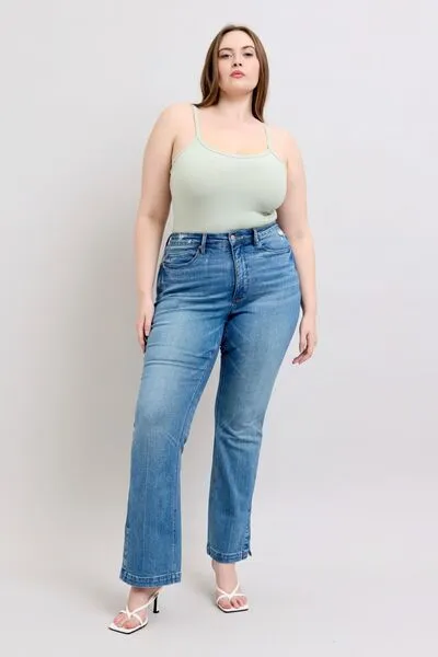 Judy Blue HW Tummy Control Vintage Wash Side Slit Slim Boot Jeans 0-24