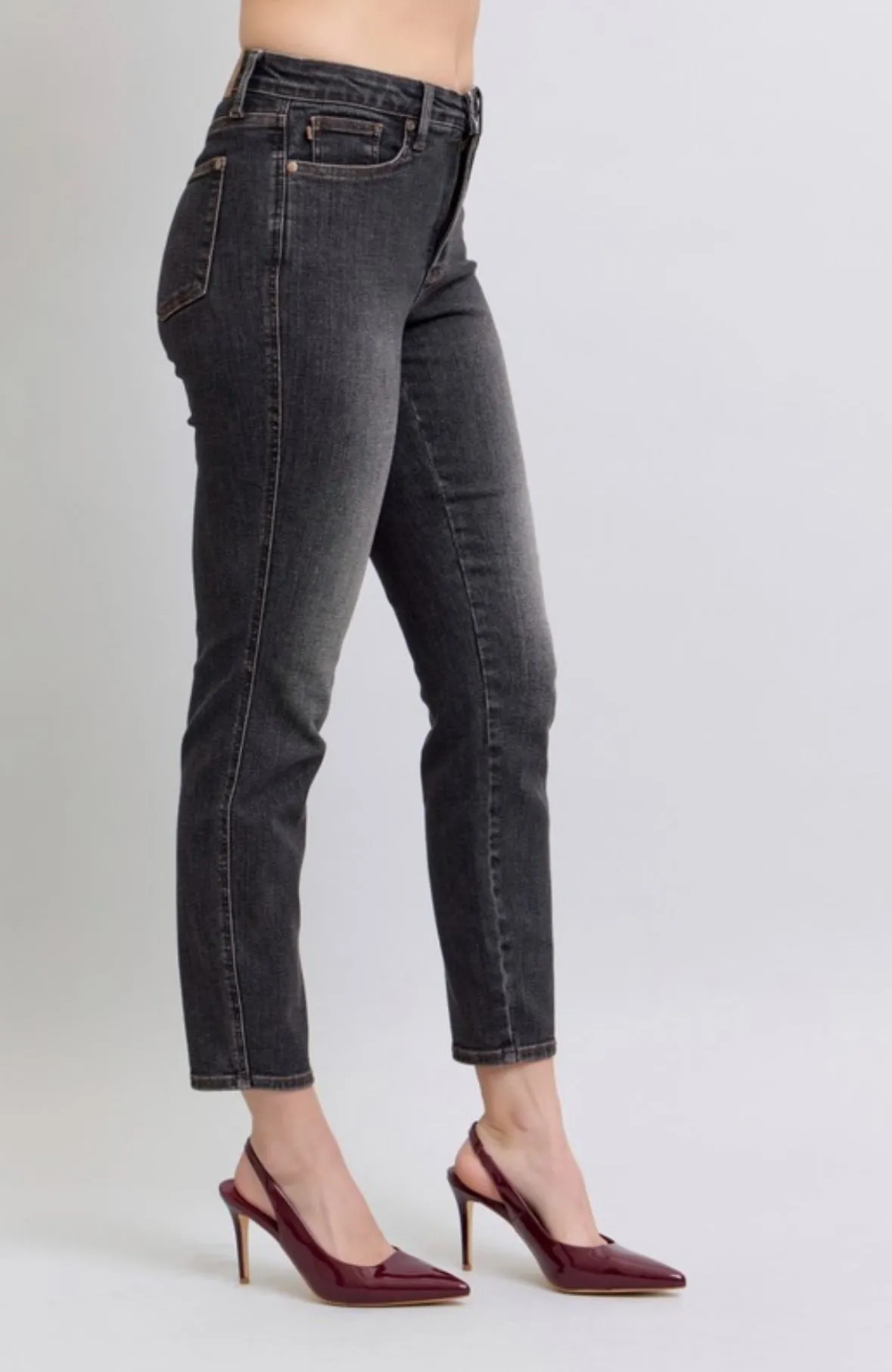 Judy Blue Mid Rise Tummy Control Black Denim